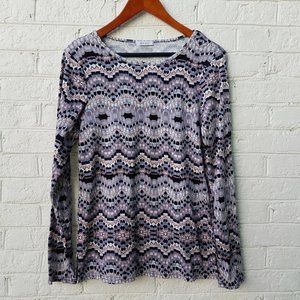 $5 SALE * AVON long sleeve tee pastel mosaic print - purple tones